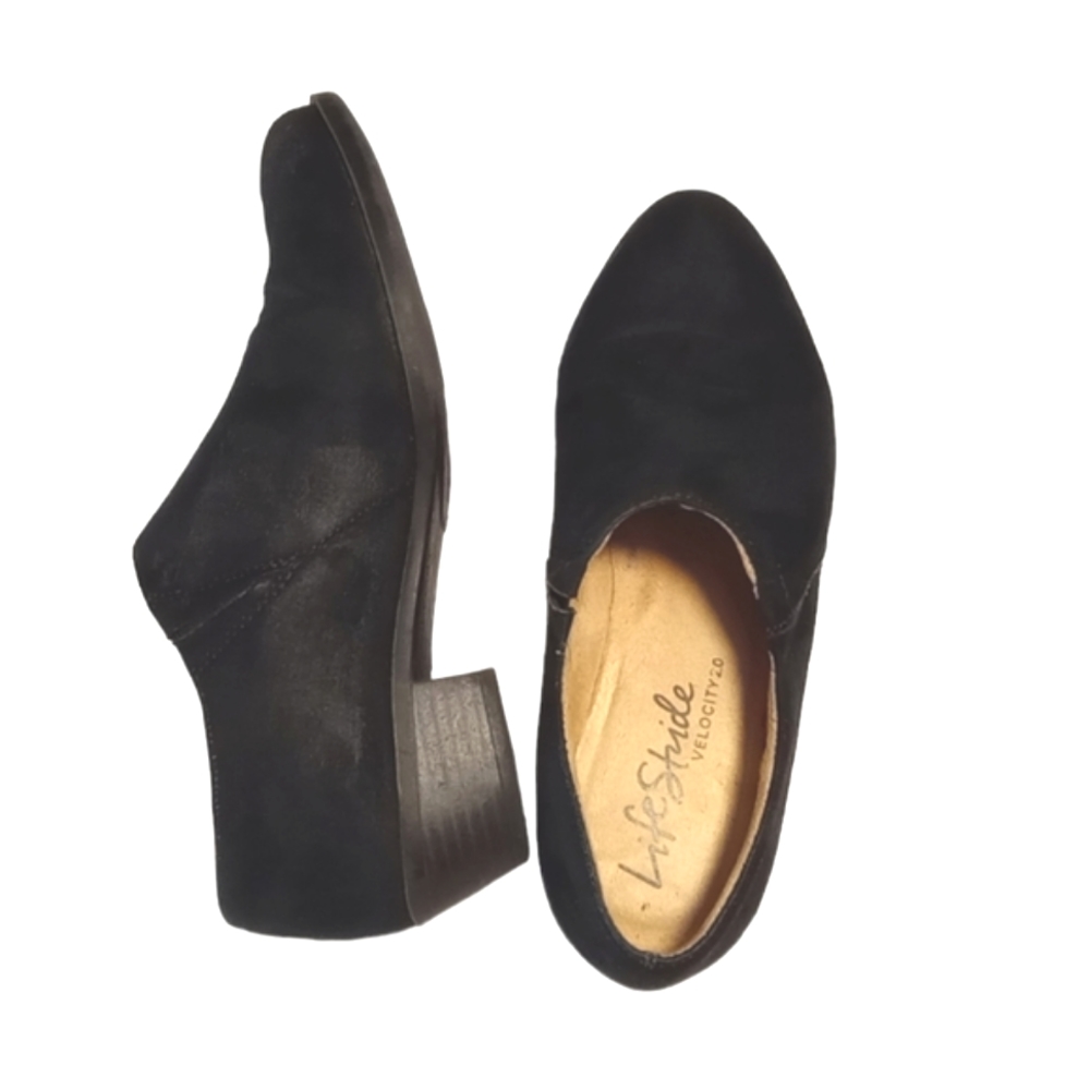 Life Stride Velocity Wide Block Heel Ankle Black Boots Women's Shoes Size 7"